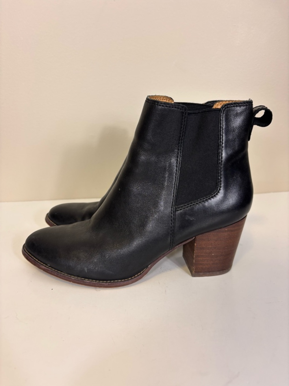 J. Crew Black‎ Leather Ankle Booties with Stacked Block Heels 7